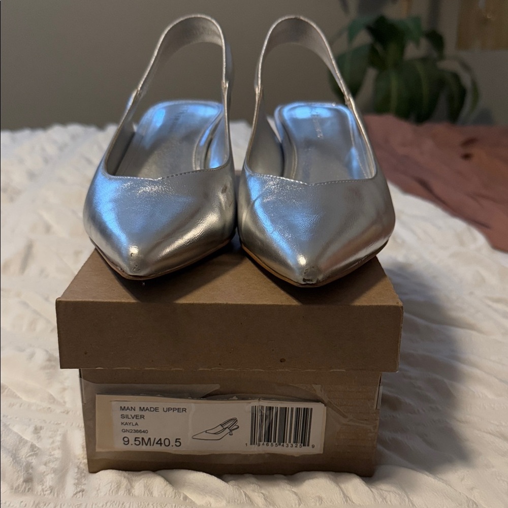 BCBGeneration Silver Slingback Heels